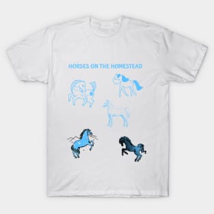 Blue Horses on the Homestead Farming T-Shirt